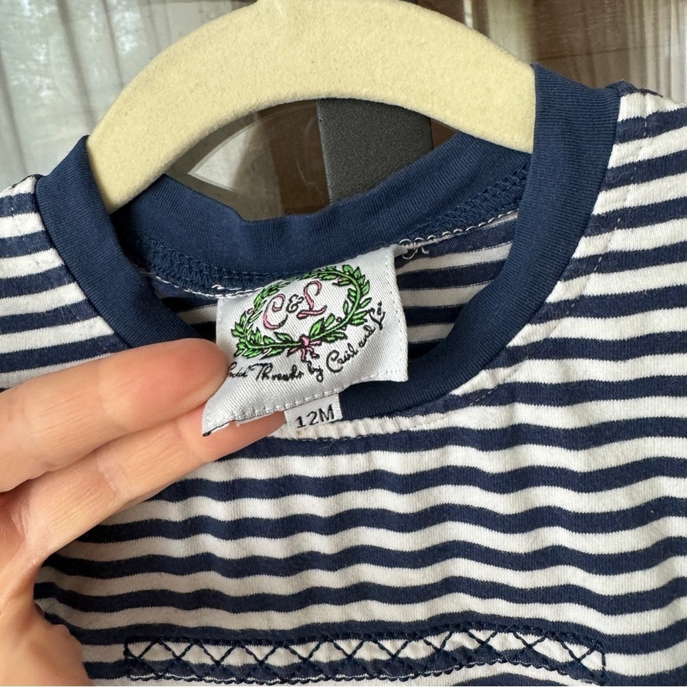 Cecil & Lou firetruck engine appliqué tee long sleeve baby boy embroidered navy - Picture 3 of 4